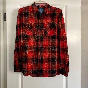 Angry Minnow ‘Hotter than a $2 Bill’ patched flannel size S